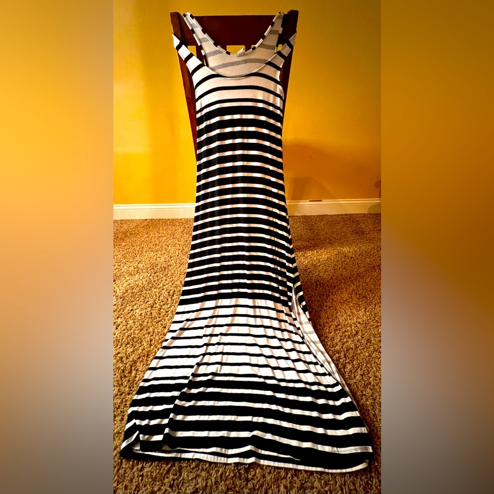 Black and white striped maxi dress